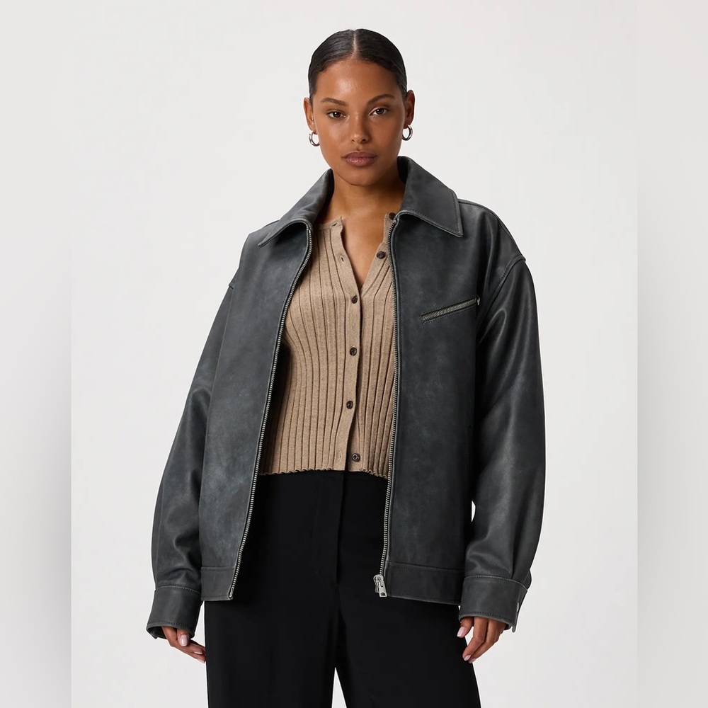 Quince Black Distressed Leather Jacket New With Tags